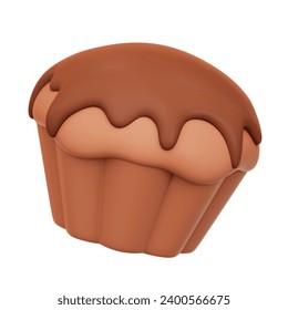 Chocolate Cupcake 3D Rendering Icon Isolated White Background
