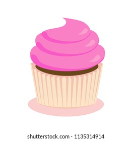 Chocolate Cupcake Pink Frosting Raster Illustration Stock Illustration ...