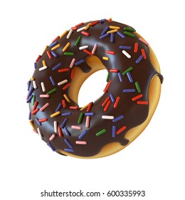 Chocolate Donut Or Doughnut With Sprinkles 3d Rendering