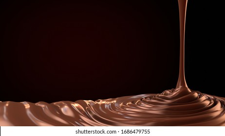 chocolate drop. Splashing chocolate liquid, tasty sweet chocolate. Pouring hot chocolate.3d illustration