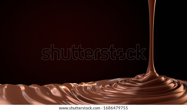 chocolate drop. Splashing\
chocolate liquid, tasty sweet chocolate. Pouring hot chocolate.3d\
illustration
