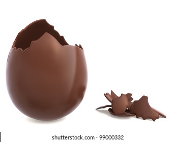 Chocolate Easter Egg Broken With Pieces