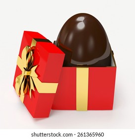 Chocolate easter egg in a gift box inside isolated on white background