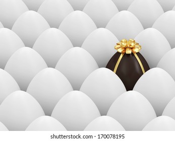 Chocolate Easter Egg standing out from the others. Easter Concept