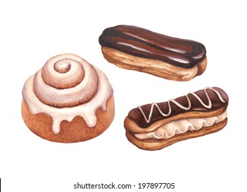 Chocolate Eclair And Cinnamon Bun Illustrations