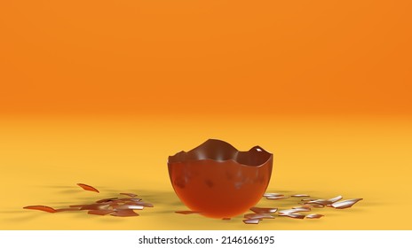 Chocolate Egg 3d Render. Sweet Treat For Easter. Broken Chocolate Egg. Candies With Surprise