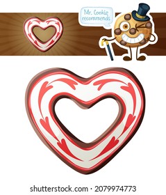 Chocolate Heart Cookie Illustration. Cartoon Icon Isolated On White Background