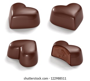 Chocolate Hearts Isolated On White Background