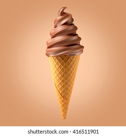 chocolate ice cream cone on background / 3D illustration