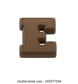 Chocolate Letter E. Sweet Candy Font For Celebration. Made In 3D.