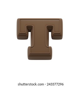 Chocolate Letter T. Sweet Candy Font For Celebration. Made In 3D.