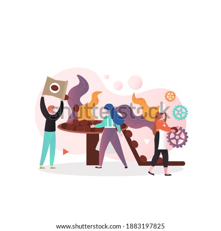 Chocolate making process, testing, cleaning of cocoa beans, illustration. Chocolate production concept for web banner, website page etc.