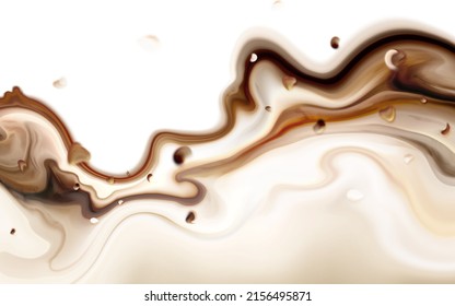 Chocolate Milk Fluid Splash Texture. Cocoa Or Coffee Cream Delicious Sweet Food Background. Tasty Candy Nut Yogurt Cream Or Peanut Butter Dessert.	
