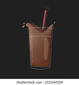 Chocolate Milk Shake Illustration With Red Straw In A Plastic Cup