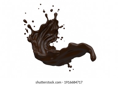 Chocolate milk splashes curve isolate on white background, Liqiud splash, 3D Render
