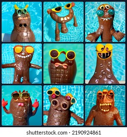 Chocolate Monster Swimming In Pool