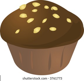 Chocolate nuts cupcake muffin. Vector isometric illustration
