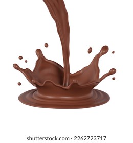 chocolate pouring down and making splashes, with clipping path 3D illustration.
