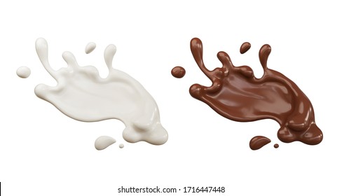 Chocolate Sauce And Milk Cream Splash 3d Illustration.