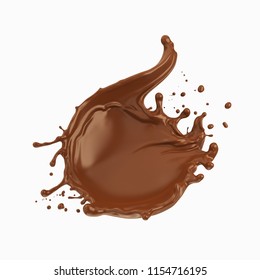 Chocolate Splash Icon, Cocoa Pouring With Clipping Path 3d Illustration.