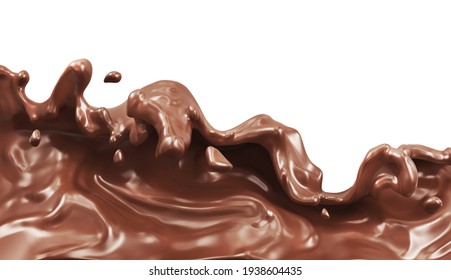 Chocolate splash isolated background. 3d illustration 