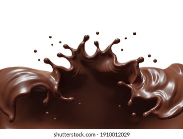 Chocolate splash isolated  with clipping path , 3D Rendering, 3D illustration