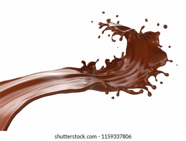 Chocolate splash isolated on background, liquid or Yogurt splash, Include clipping path. 3d illustration.