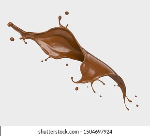 Chocolate splash isolated on background, Include clipping path. 3d illustration.