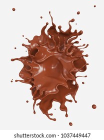 chocolate splash and pouring,isolated on white background, Include clipping path. 3d illustration.