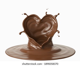 chocolate splash in shape of heart, love of chocolate isolated on white background Include clipping path, 3d illustration. - Powered by Shutterstock