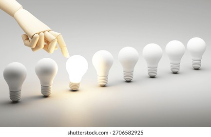 Choosing the brightest idea, like using AI to refine decisions and elevate creativity beyond the ordinary. 3d render
