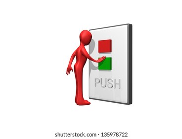 a choosing, man presses a button, 3d  illustration isolated on white background