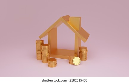 The Chose One House Slide Of Stack Of Coins. Real Estate Market Growth Concept. 3D Rendering.