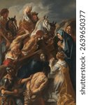 Christ on the Way to Calvary (c 1655 - c 1660) by Jacques Jordaens. Vintage oil painting. Beautiful old artwork, oil painting. Vintage illustration.