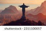 Christ the Redeemer at sunset - a statue of hope, faith, and salvation, aglow with divine light, overlooking Rio de Janeiro, inspiring awe and wonder.