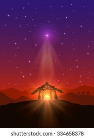 Christian background with Christmas star, birth of Jesus and three wise men, illustration. - Shutterstock ID 334658378