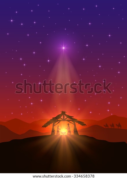 クリスマス スターを持つキリスト教の背景 イエスと3人の賢者の誕生 イラトス のイラスト素材 334658378