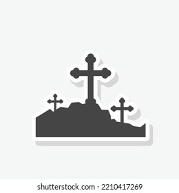 Christian Catholic Cross Icon Sticker Isolated On White Background