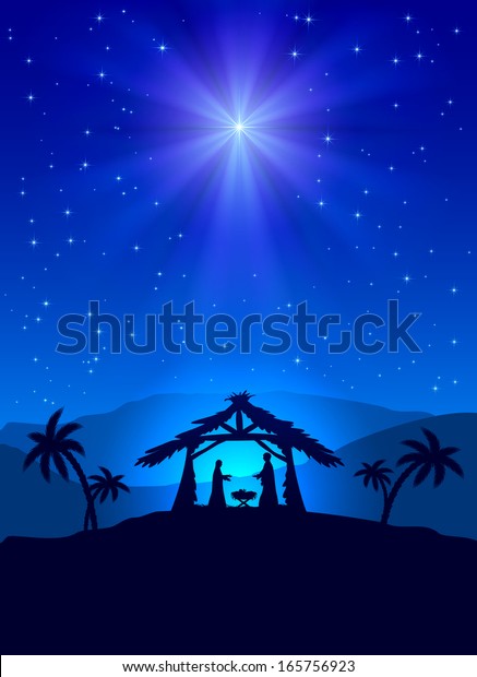 Christian Christmas Night Shining Star Jesus Stock Illustration ...