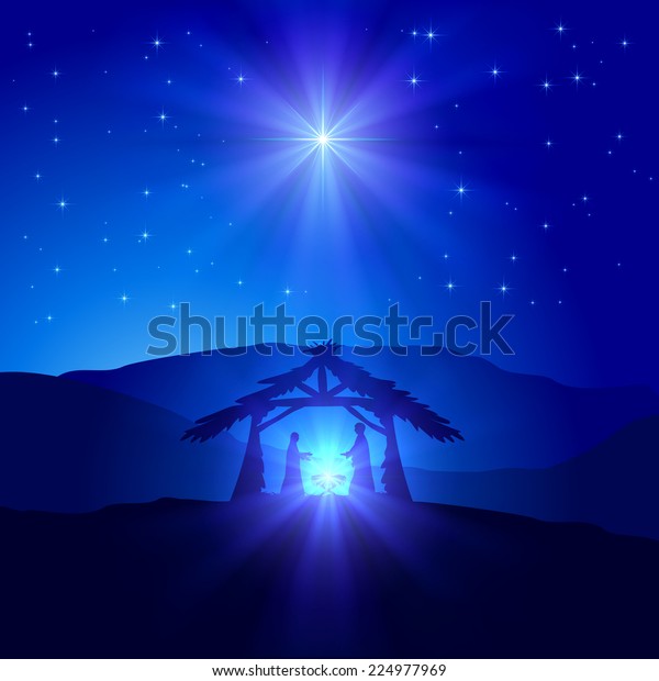 Christian Christmas Scene Birth Jesus Shining Stock Illustration ...