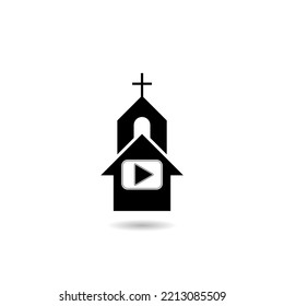 Christian Church Service Streaming Video Icon Logo With Shadow