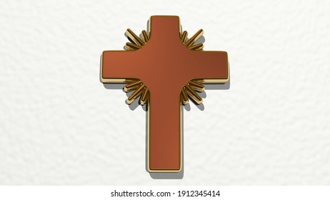 Christian Cross 3D Drawing Icon, 3D Illustration