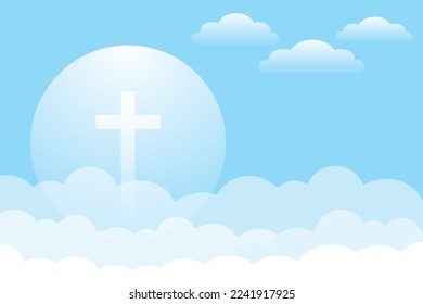 Christian cross with clouds on sky background. Concept of faith symbol, Christianity, Christian Easter, Eternal life of soul, Gate to heaven, Holy cross for Easter day and Ascension day. design style. - Powered by Shutterstock