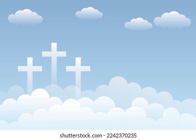 Christian cross with clouds on sky background. Concept of faith symbol, Christianity, Christian Easter, Eternal life of soul, Gate to heaven, Holy cross for Easter day and Ascension day. design style. - Powered by Shutterstock