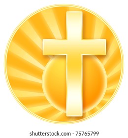 Christian Cross Rising Sun Golden Illustration Stock Illustration 