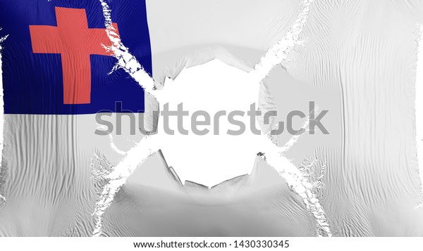 Christian flag with a hole, white background,\
3d rendering