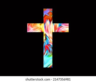 Christian Jesus Cross symbol Fire Flames Icon Logo Burning Glow, 3d illustration