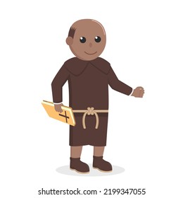 Christian Monk African Holding Bible Design Character On White Background