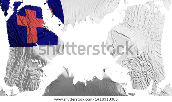 Christian torn flag fluttering in the wind,\
over white background, 3d\
rendering