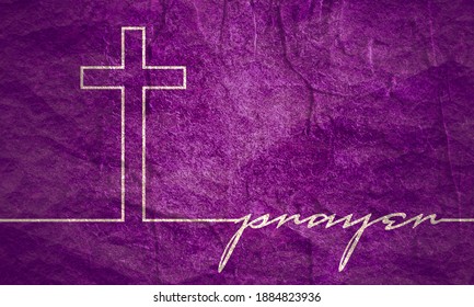 Christianity concept illustration. Cross and prayer word